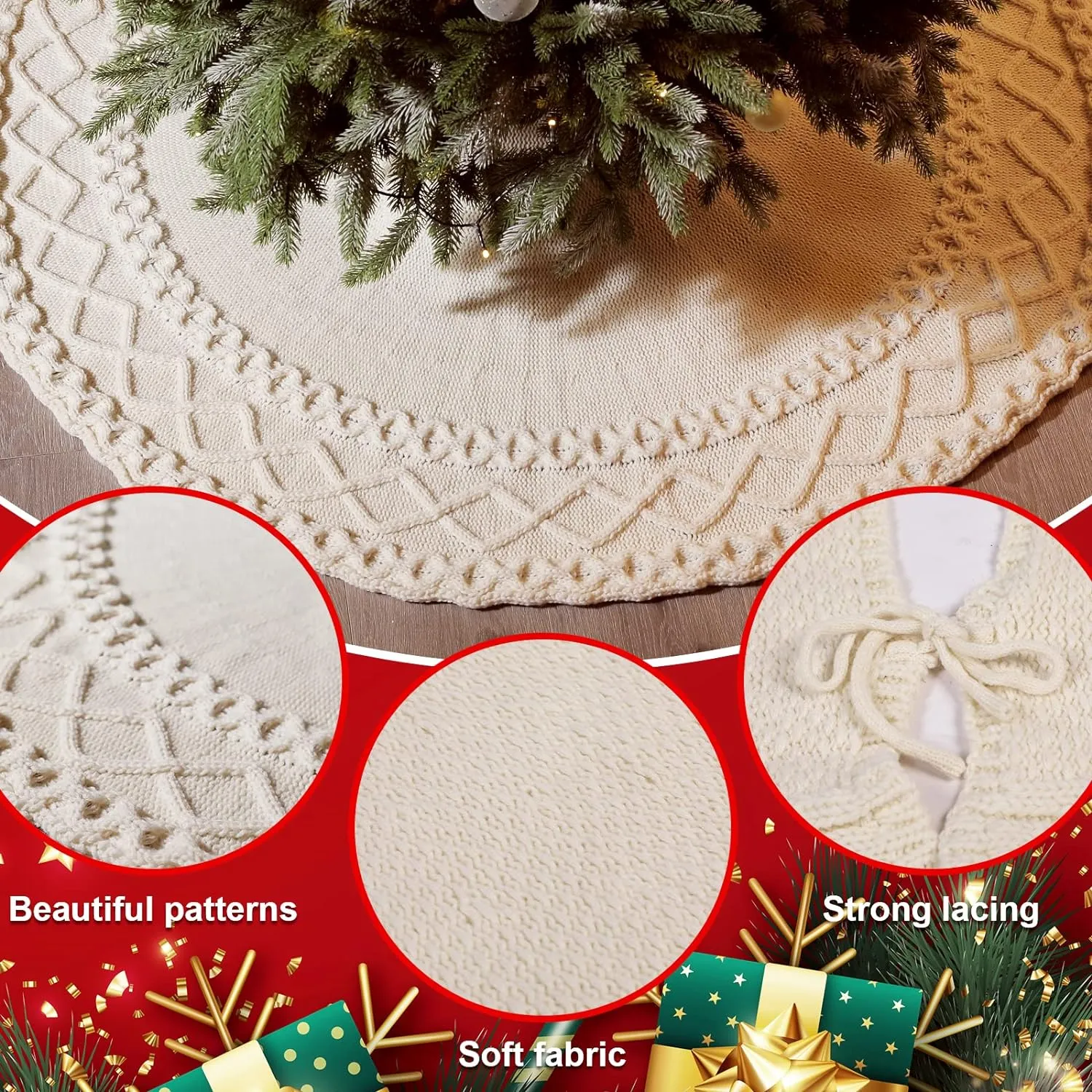 Mod Christmas White Cableknit Christmas Tree Skirt