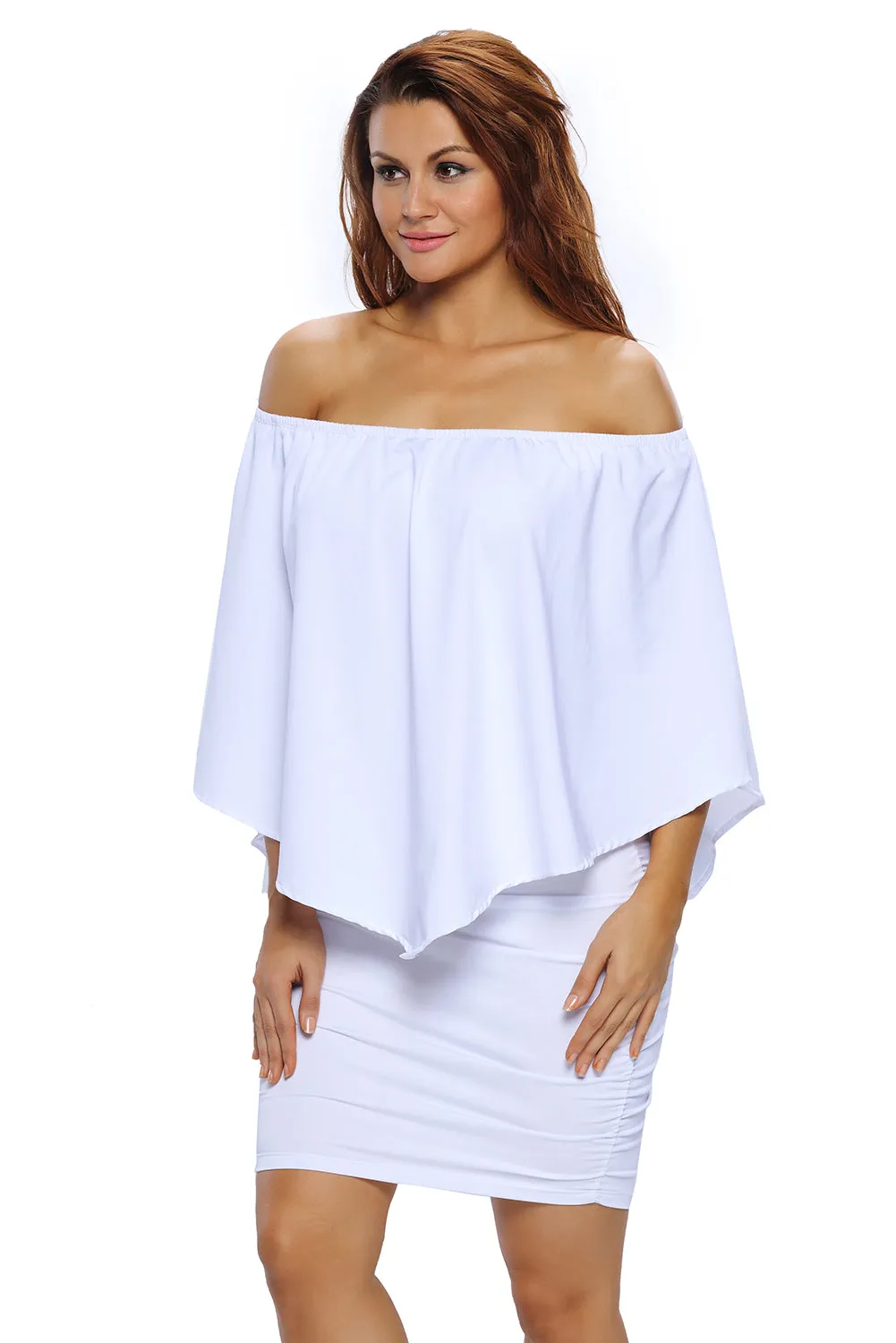 Multiple Dressing Layered White Mini Poncho Dress