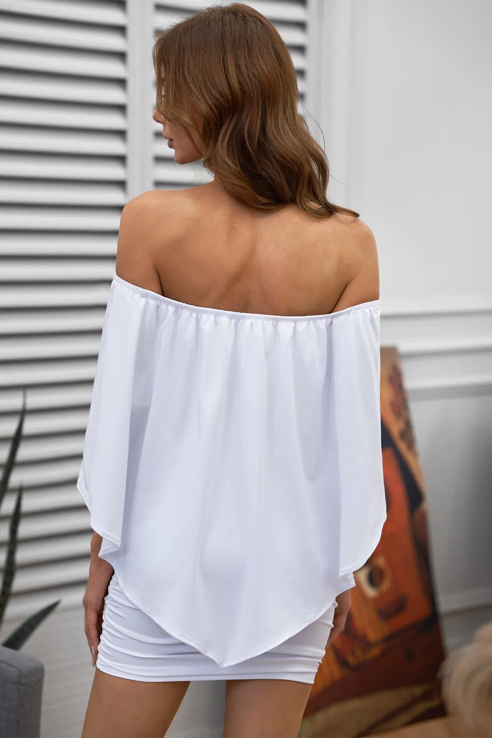Multiple Dressing Layered White Mini Poncho Dress