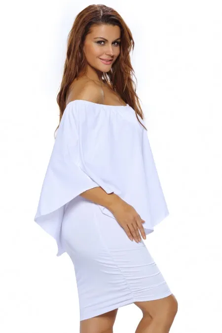 Multiple Dressing Layered White Mini Poncho Dress