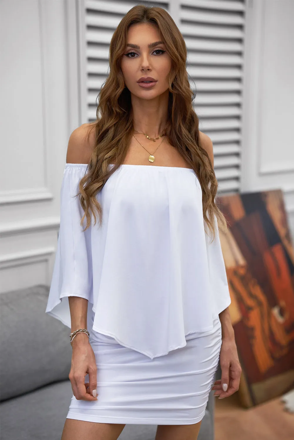 Multiple Dressing Layered White Mini Poncho Dress
