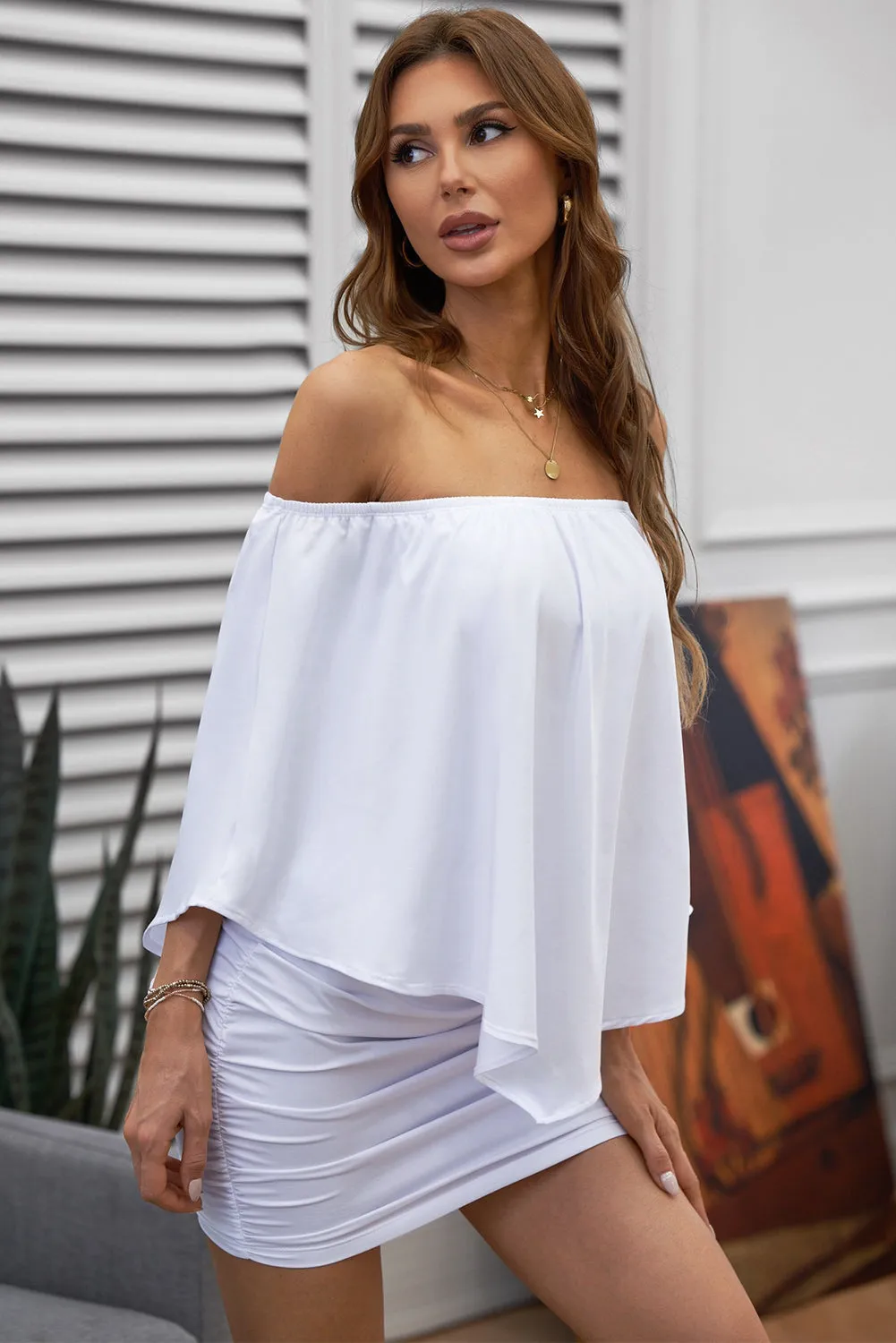 Multiple Dressing Layered White Mini Poncho Dress