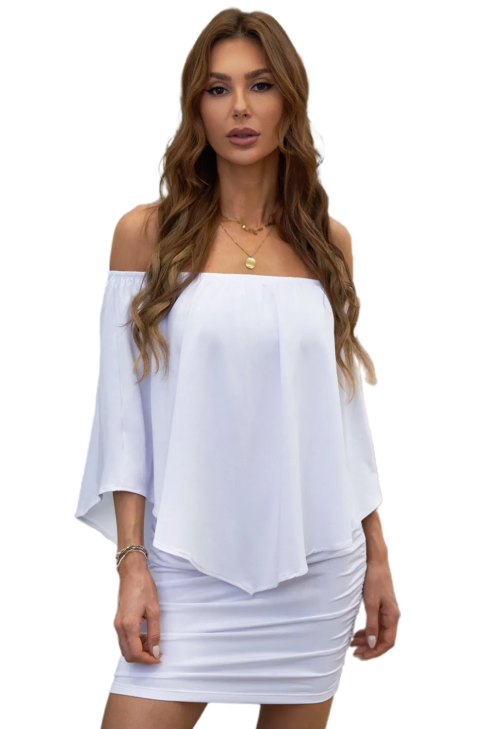 Multiple Dressing Layered White Mini Poncho Dress