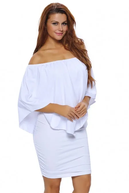 Multiple Dressing Layered White Mini Poncho Dress