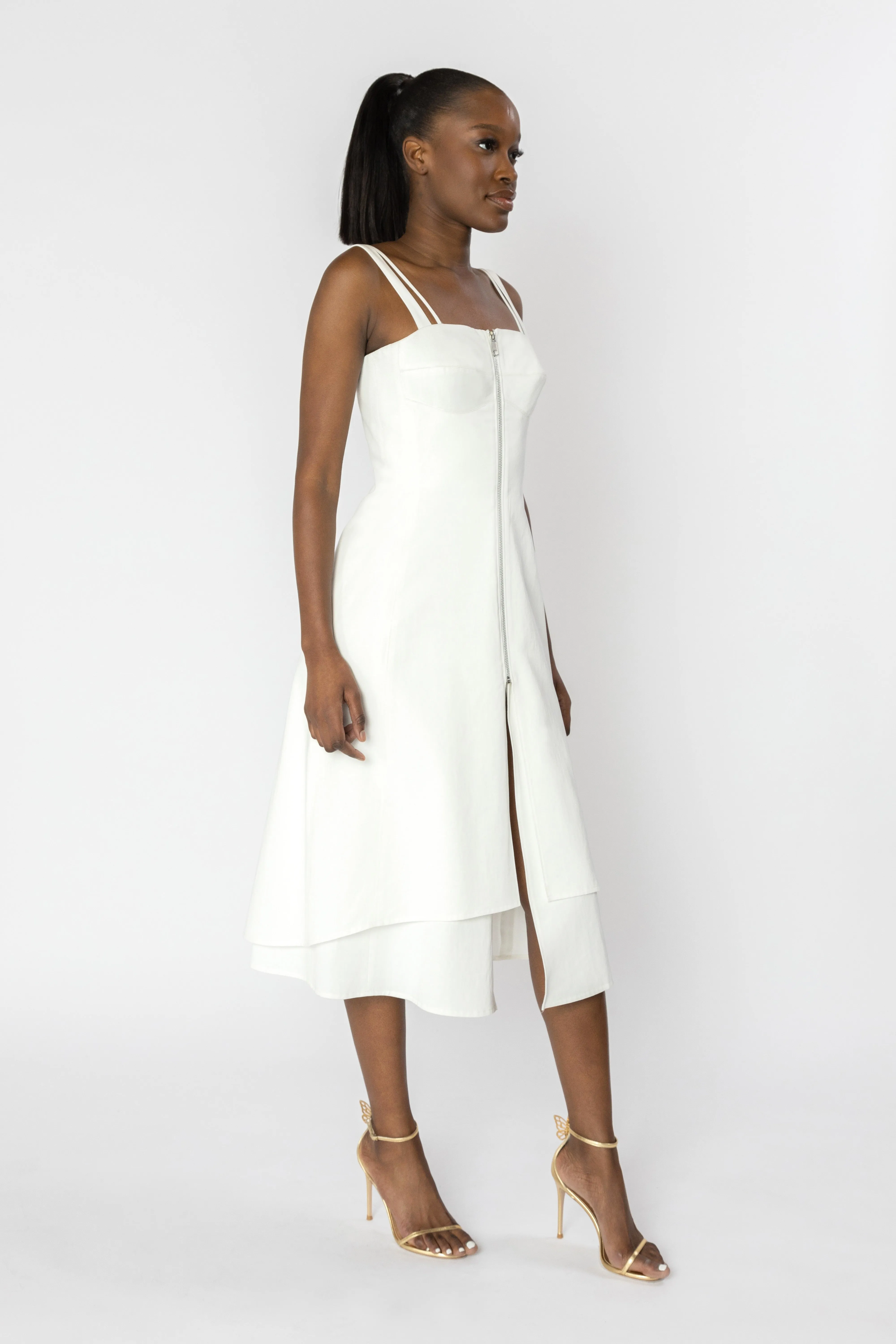 NADE Flared Zipper Midi Dress