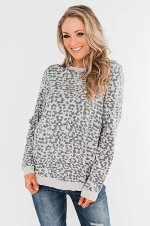 Naturally Fierce Leopard Sweater- Heather Grey