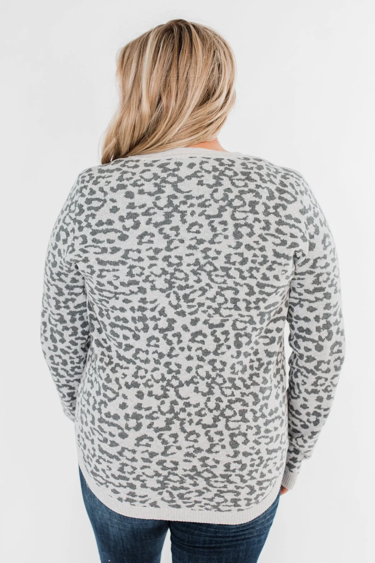 Naturally Fierce Leopard Sweater- Heather Grey