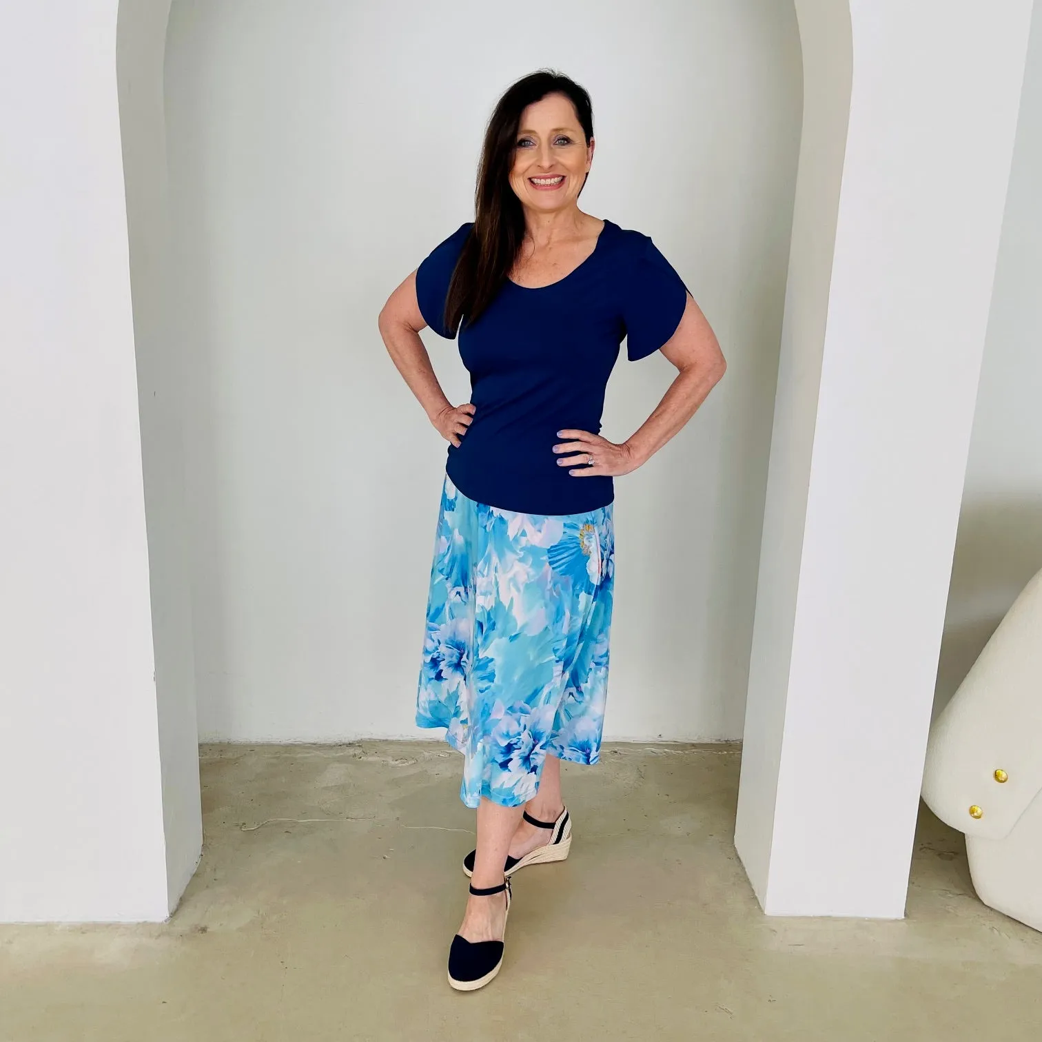 Navy bamboo cross over sleeve top