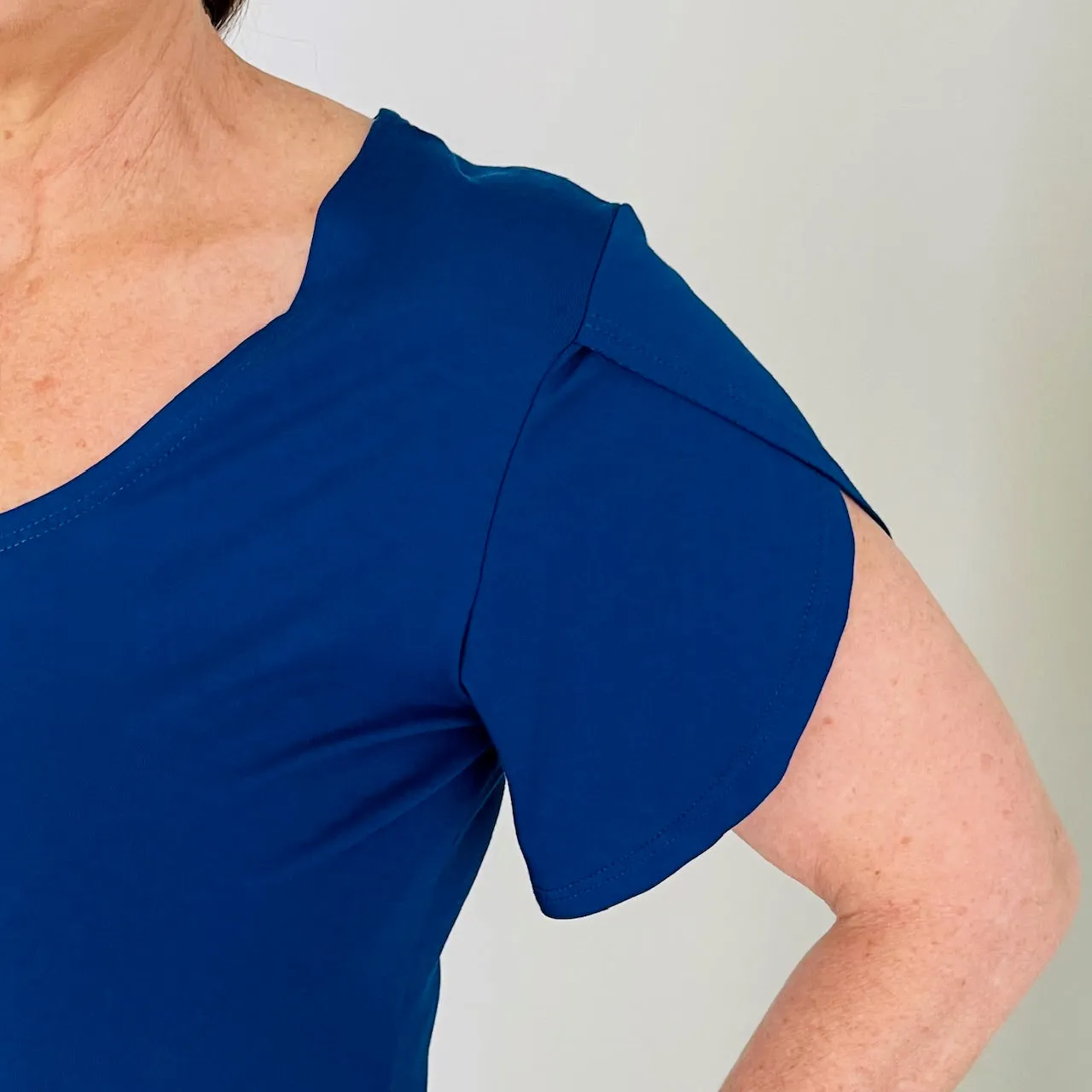Navy bamboo cross over sleeve top