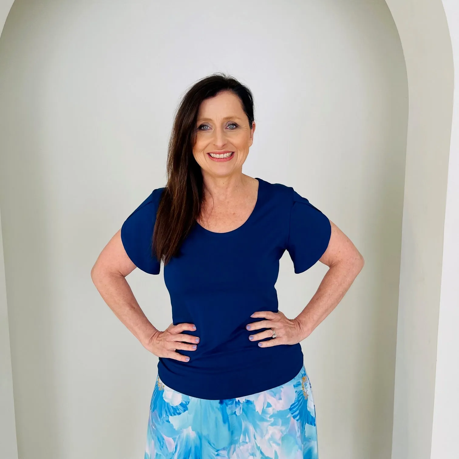 Navy bamboo cross over sleeve top