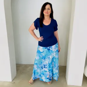 Navy bamboo cross over sleeve top