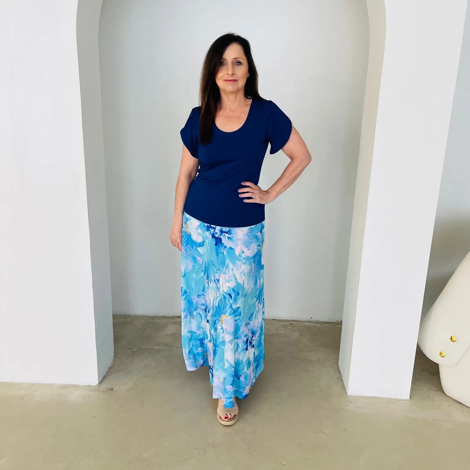 Navy bamboo cross over sleeve top