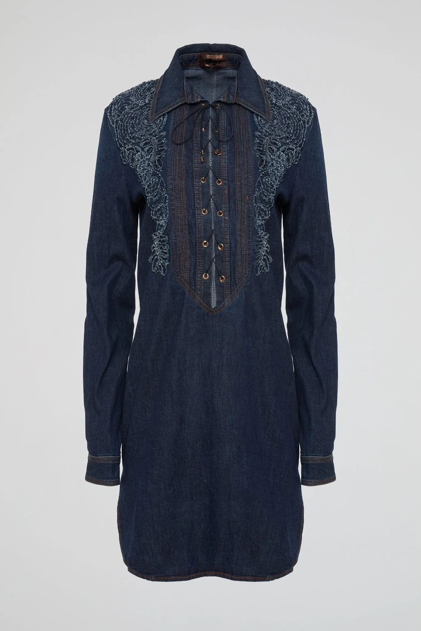 Navy Western Charm Embroidered Denim Tunic Dress