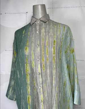 Neeru Kumar  ~  Pleat Front Long Shirt - Gray/Green