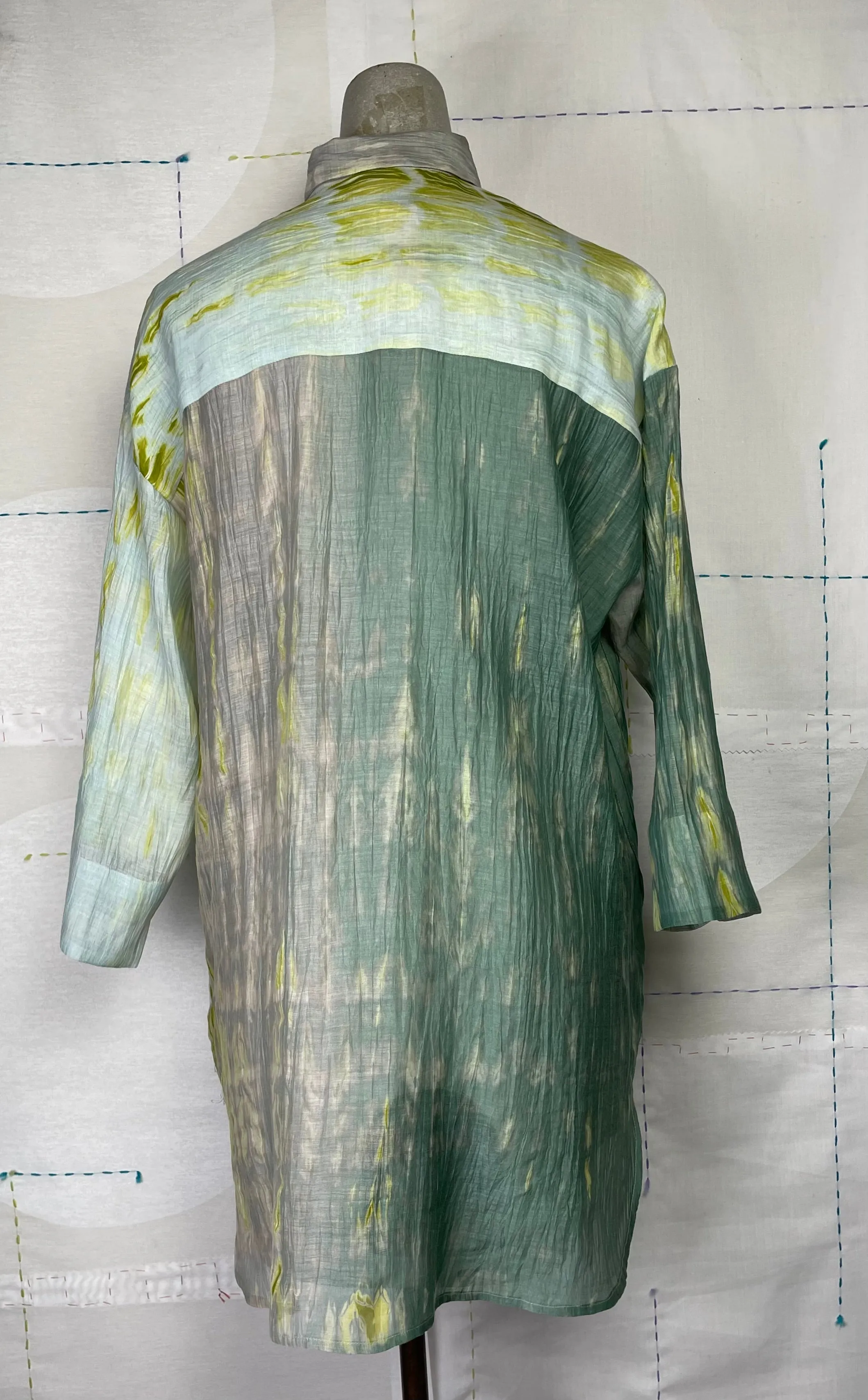 Neeru Kumar  ~  Pleat Front Long Shirt - Gray/Green