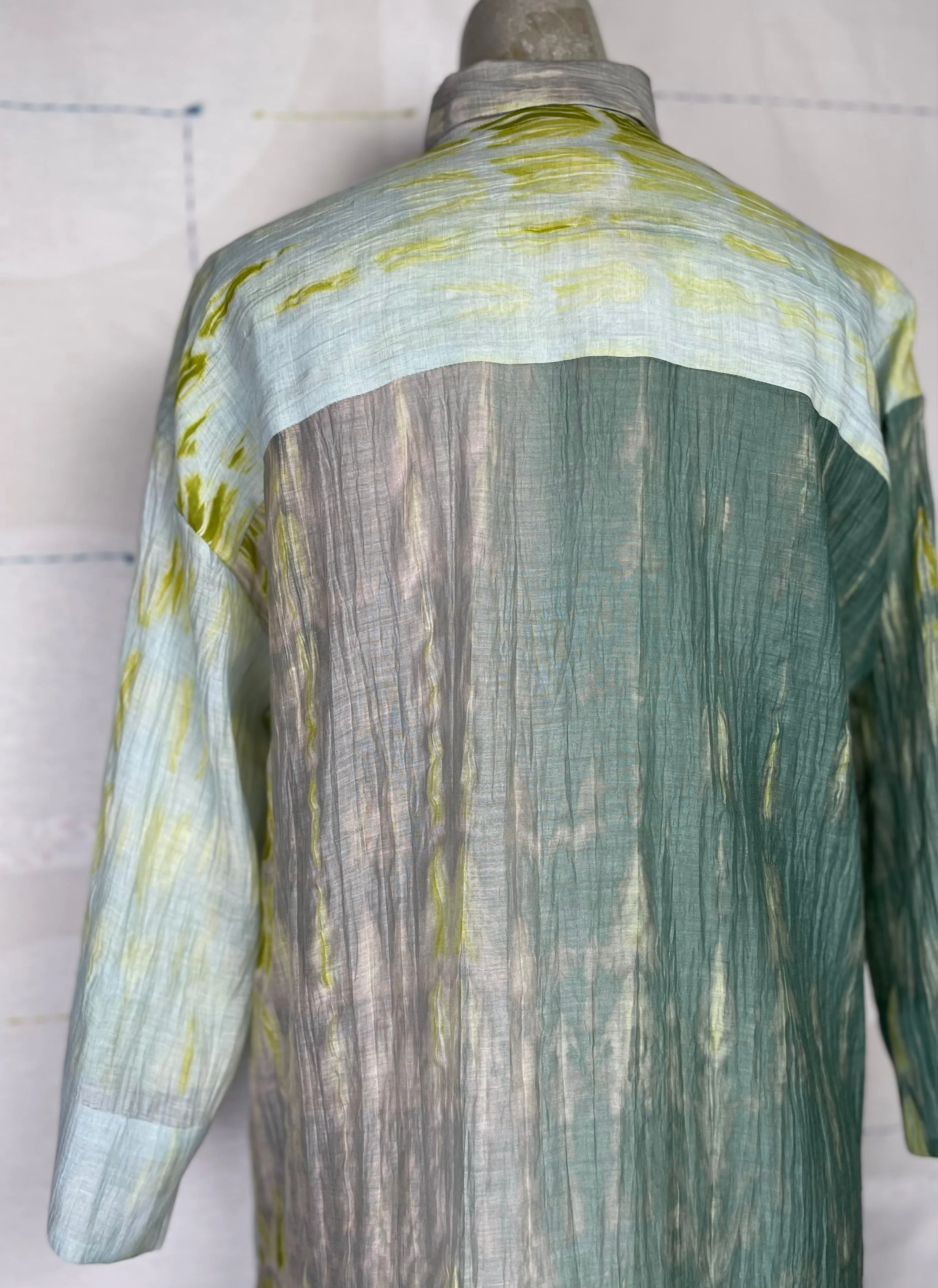 Neeru Kumar  ~  Pleat Front Long Shirt - Gray/Green
