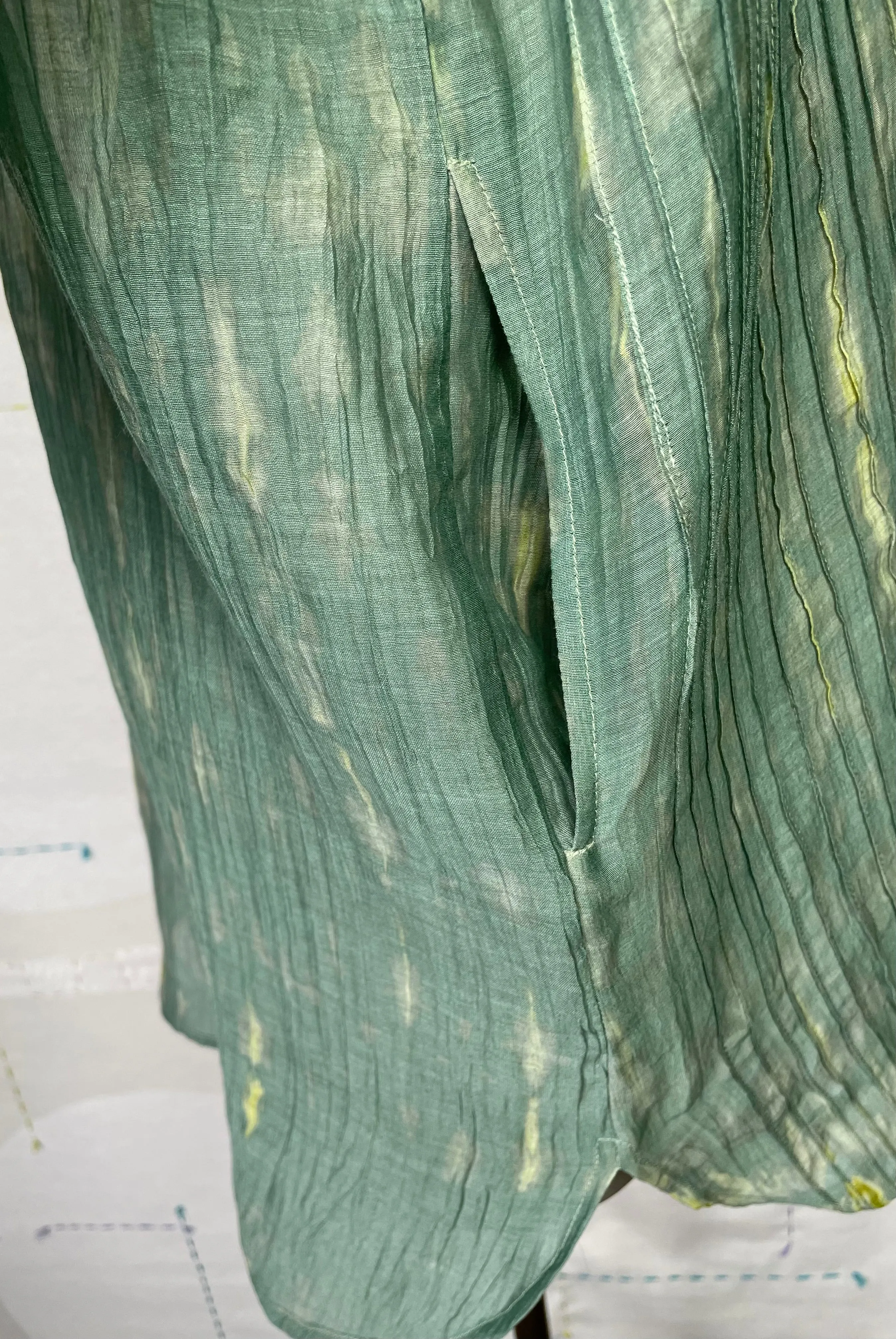 Neeru Kumar  ~  Pleat Front Long Shirt - Gray/Green