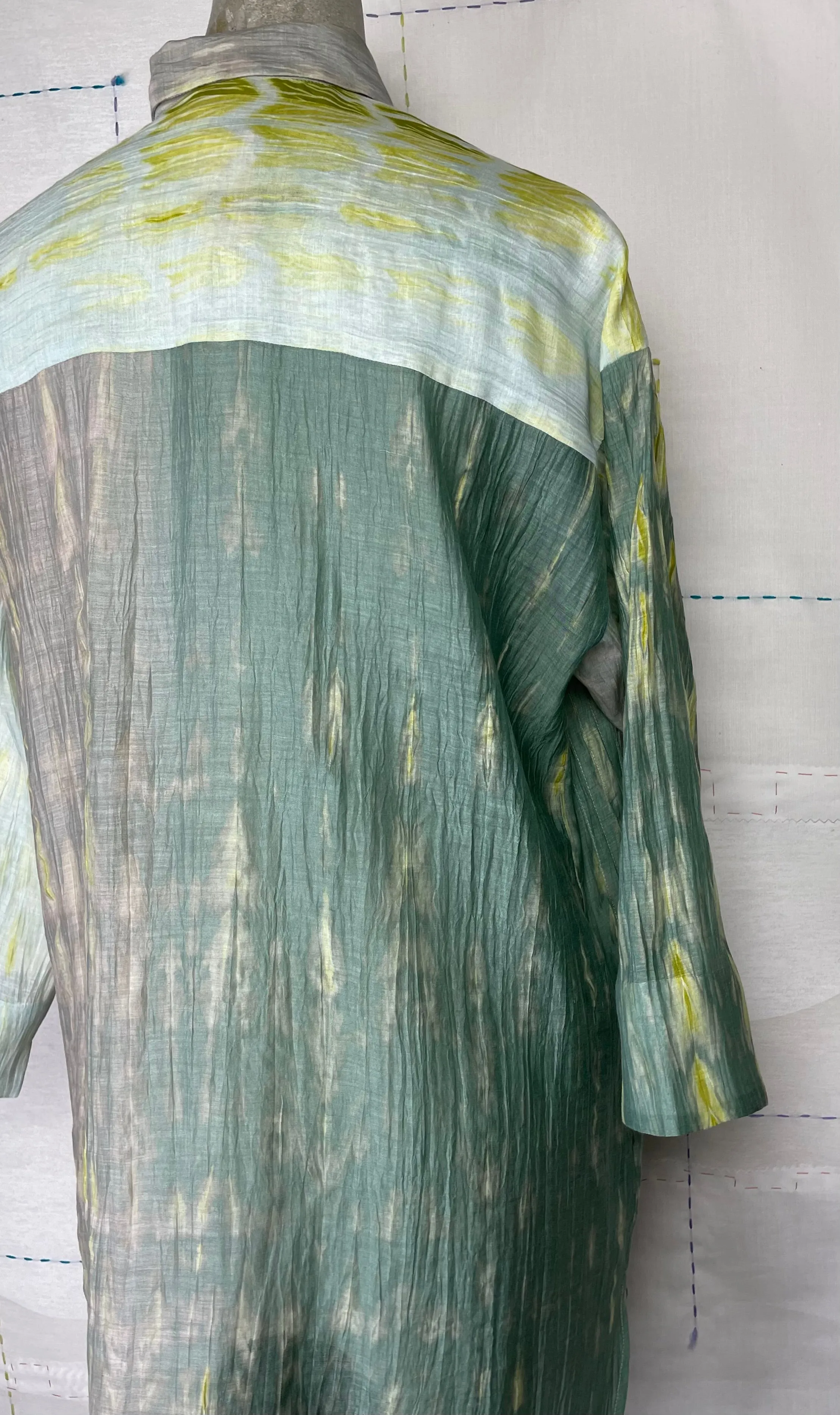 Neeru Kumar  ~  Pleat Front Long Shirt - Gray/Green