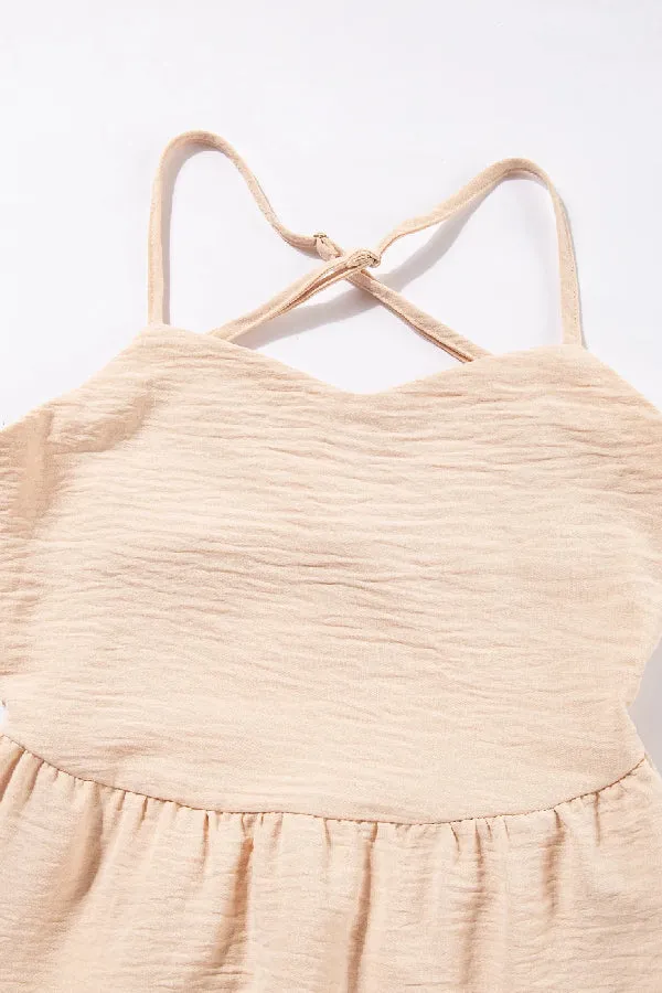 Oatmeal Crossover Backless Bodice Tiered Maxi Dress