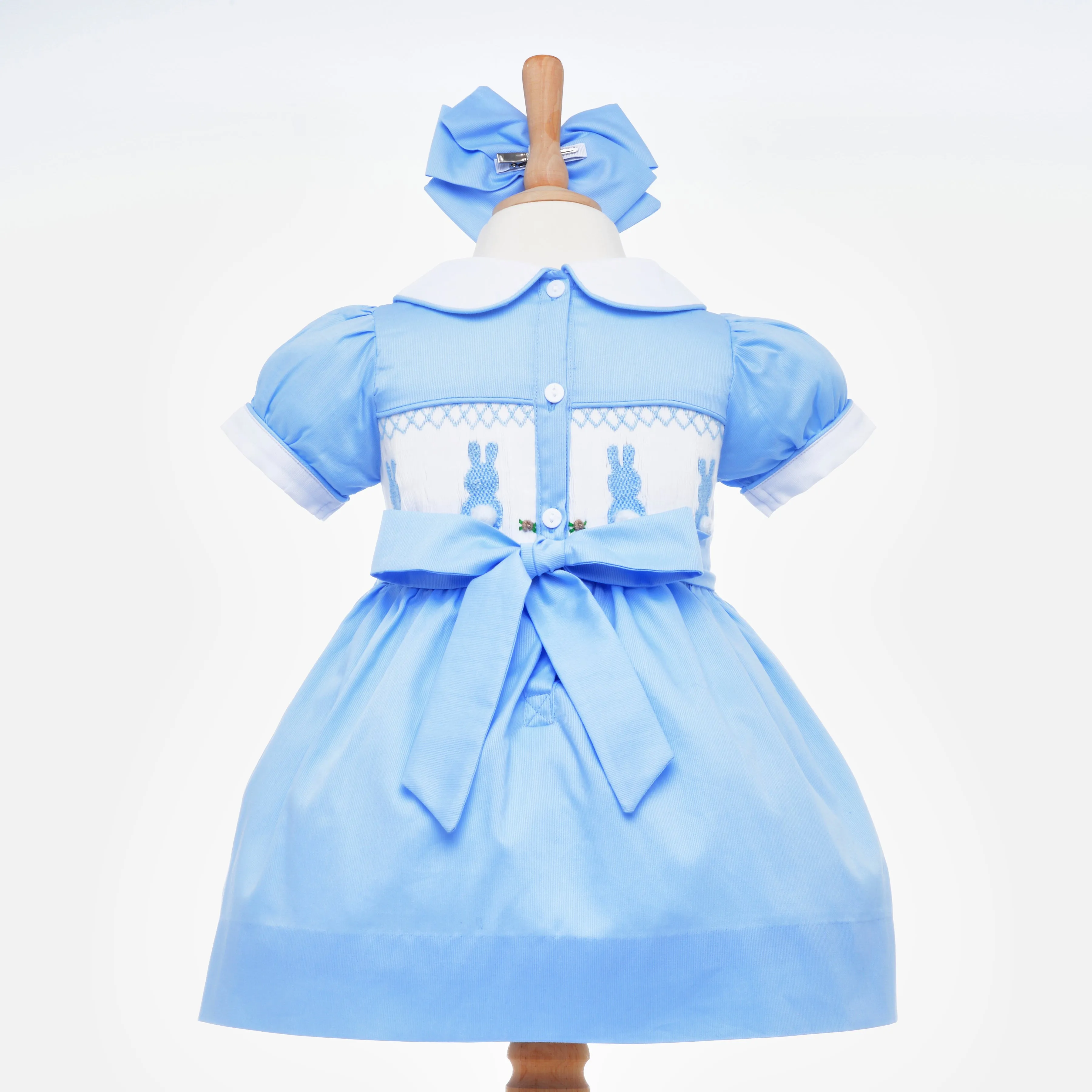 Ocean Baby Girls Blue Cotton Smocked Front & Back Bunny Dress (3M-8Yrs)