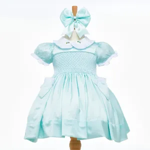 Ocean Baby Girls Exclusive Jasmine Lux Collection Satin Smocked Front & Back Petticoat Layered Dress (NB-8Yrs)