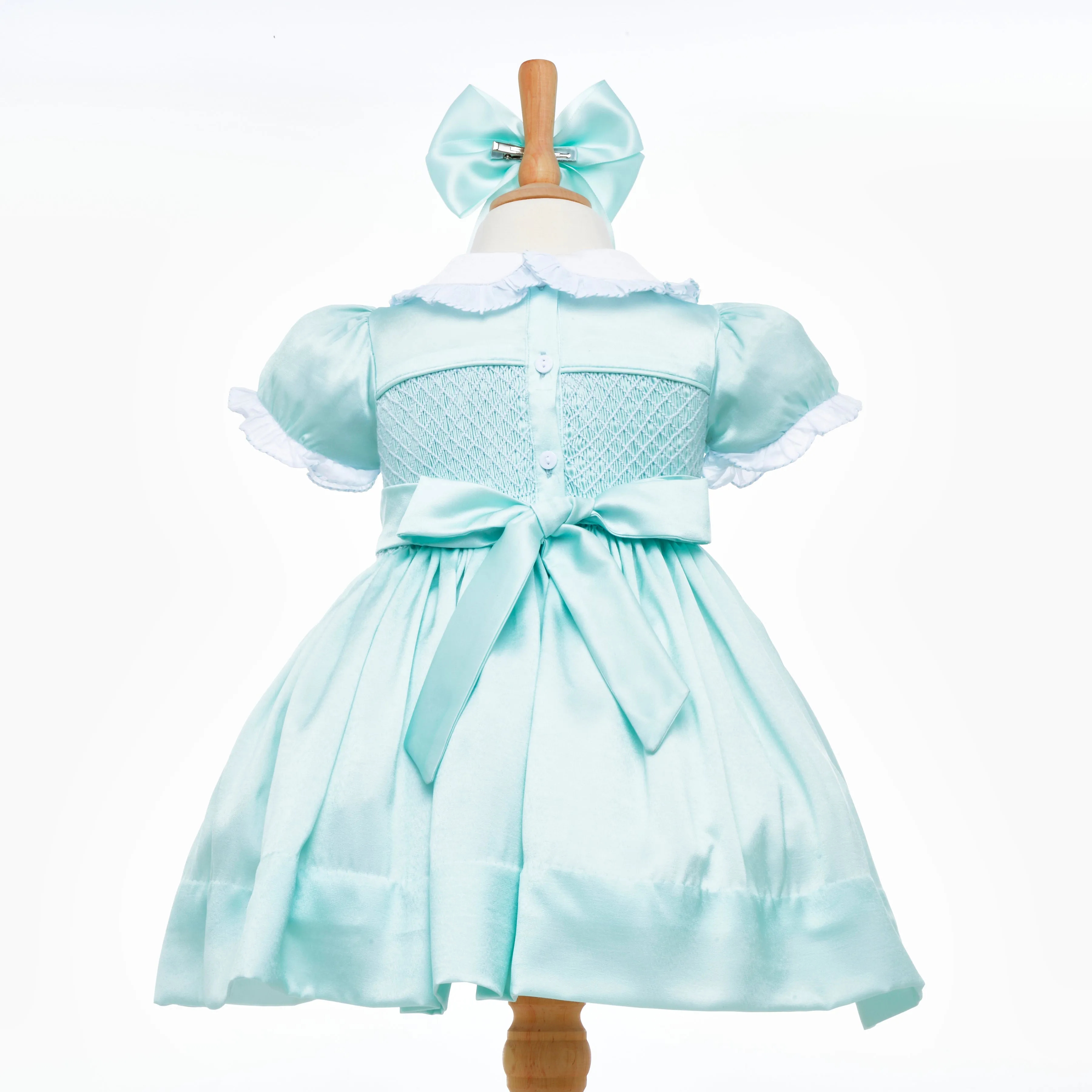 Ocean Baby Girls Exclusive Jasmine Lux Collection Satin Smocked Front & Back Petticoat Layered Dress (NB-8Yrs)