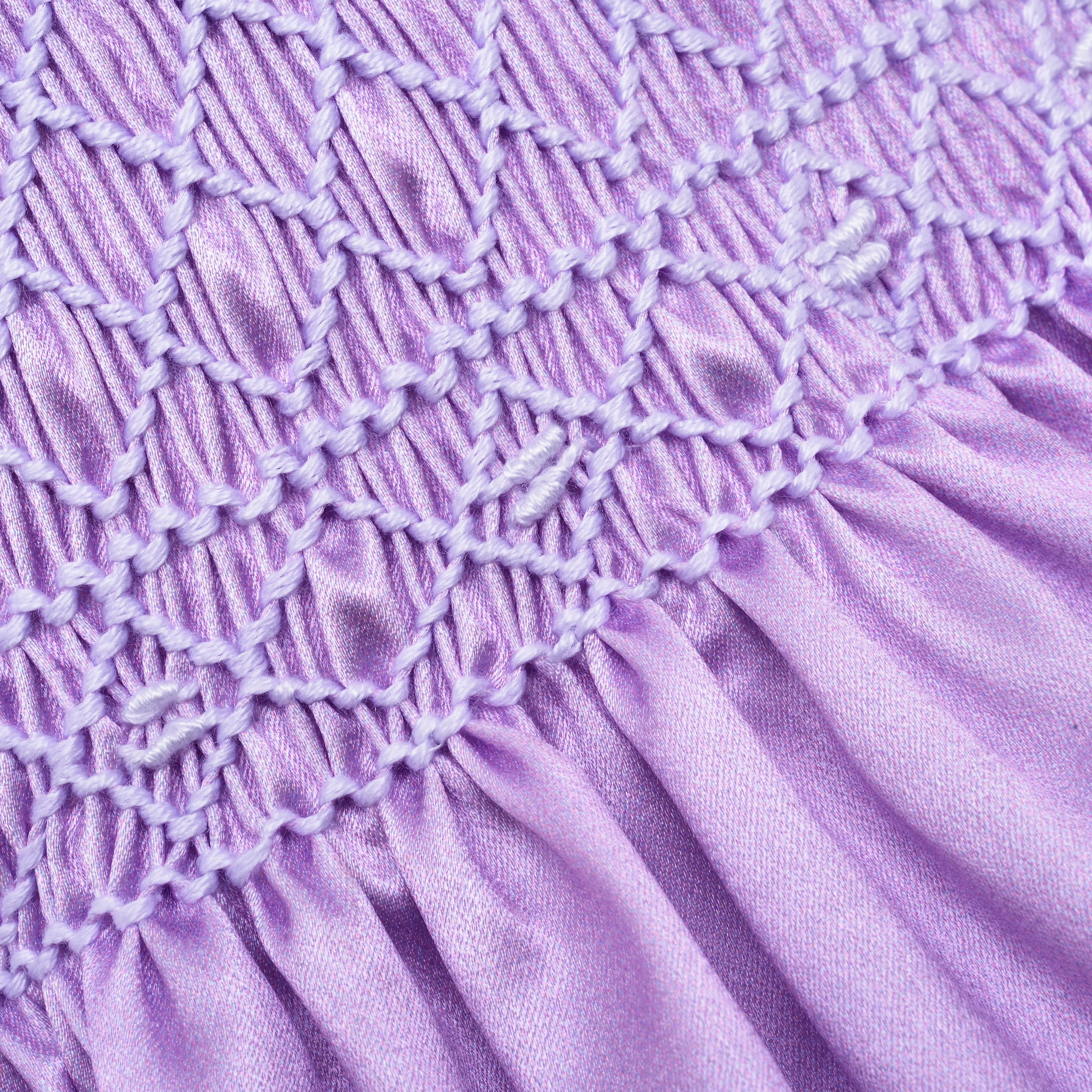 Ocean Baby Girls Exclusive Lilac Lux Collection Satin Smocked Front & Back Petticoat Layered Dress (NB-8Yrs)