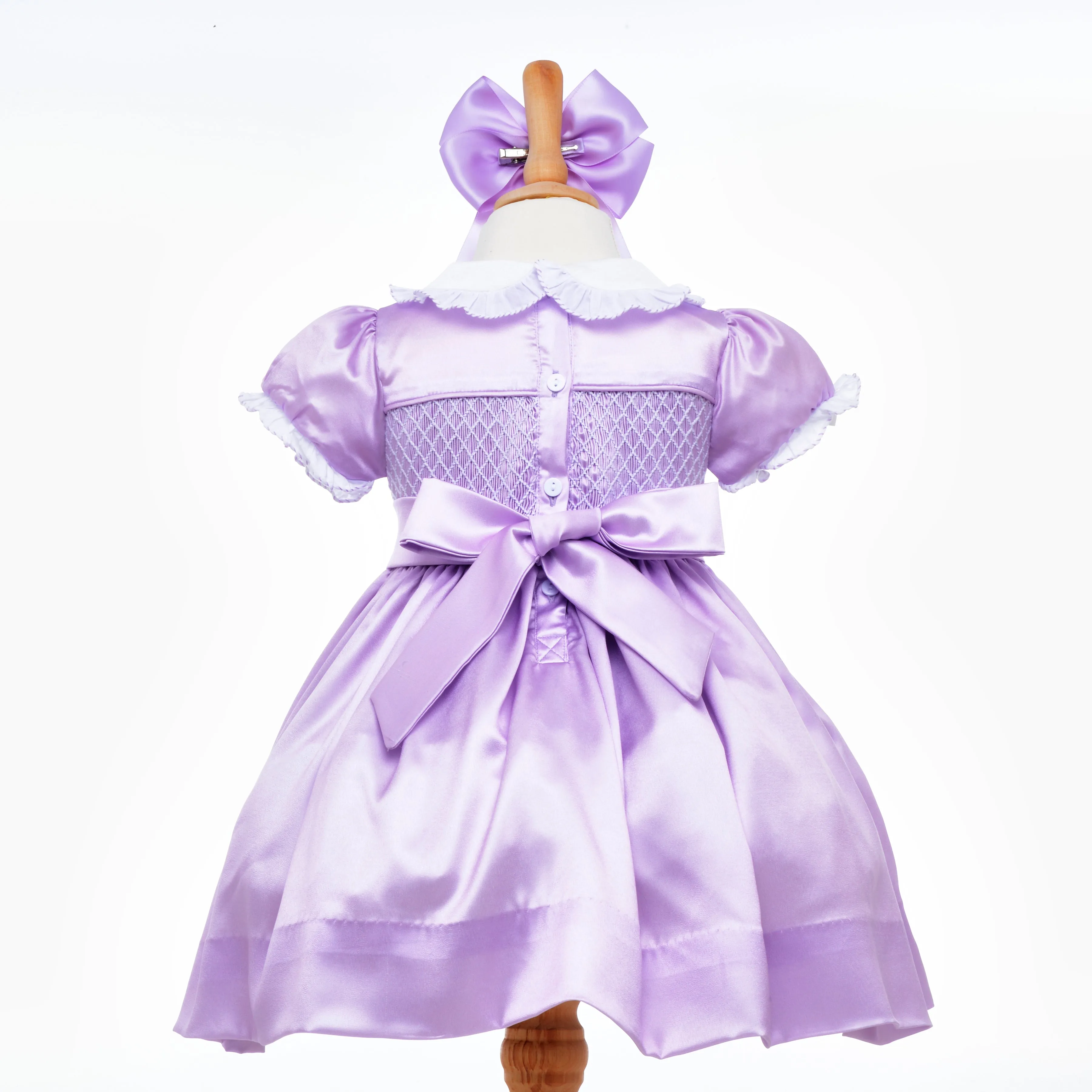 Ocean Baby Girls Exclusive Lilac Lux Collection Satin Smocked Front & Back Petticoat Layered Dress (NB-8Yrs)