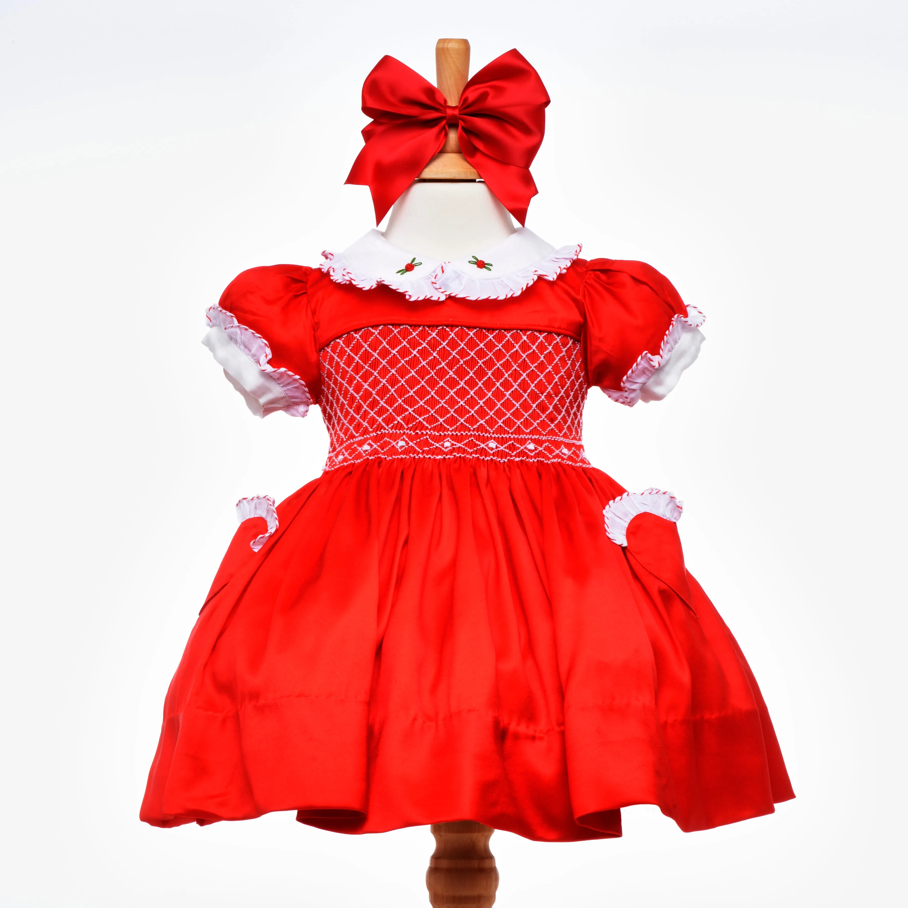 Ocean Baby Girls Exclusive Vermilion Lux Collection Satin Smocked Front & Back Petticoat Layered Dress (NB-8Yrs) As seen in Vogue ❤