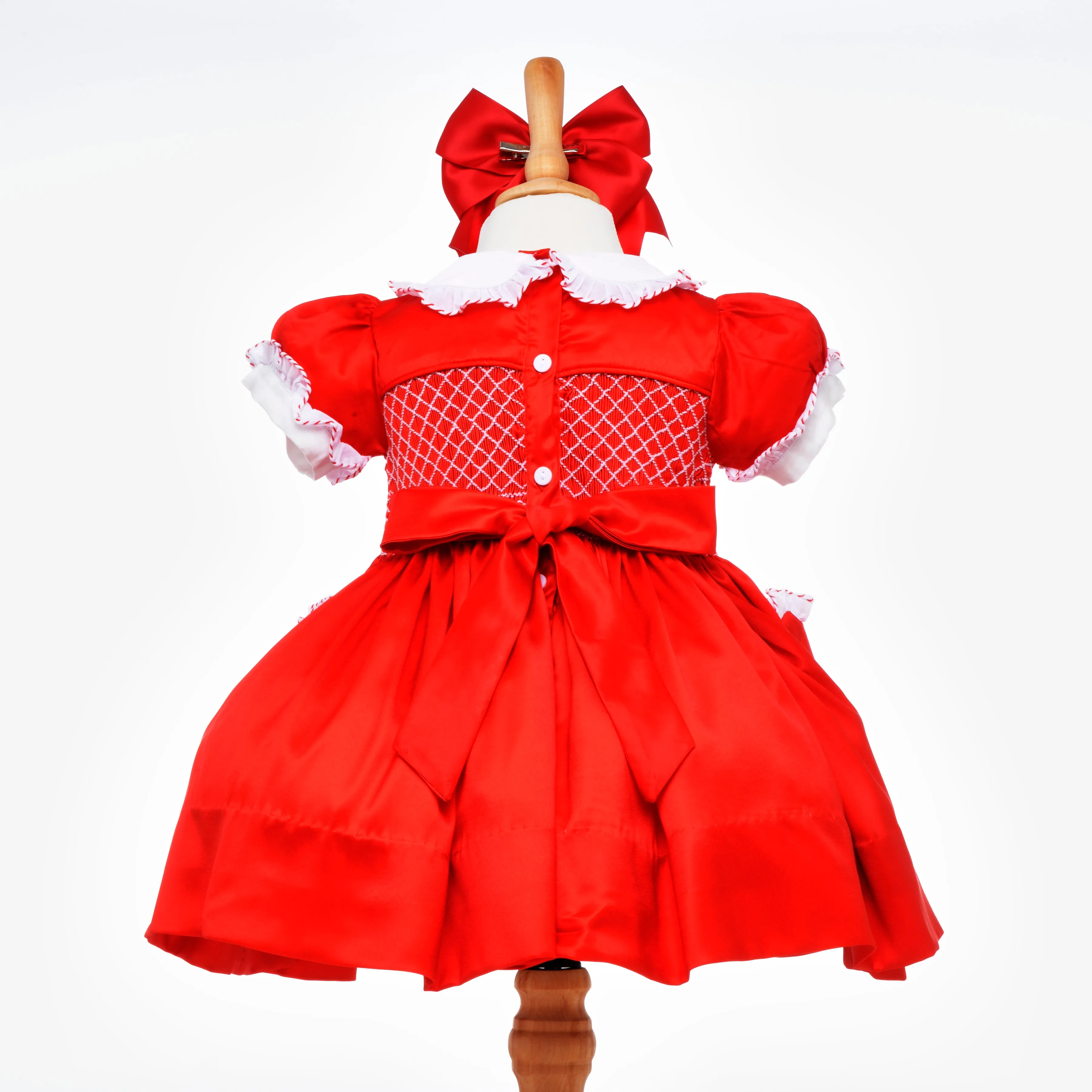 Ocean Baby Girls Exclusive Vermilion Lux Collection Satin Smocked Front & Back Petticoat Layered Dress (NB-8Yrs) As seen in Vogue ❤
