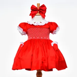 Ocean Baby Girls Exclusive Vermilion Lux Collection Satin Smocked Front & Back Petticoat Layered Dress (NB-8Yrs) As seen in Vogue ❤