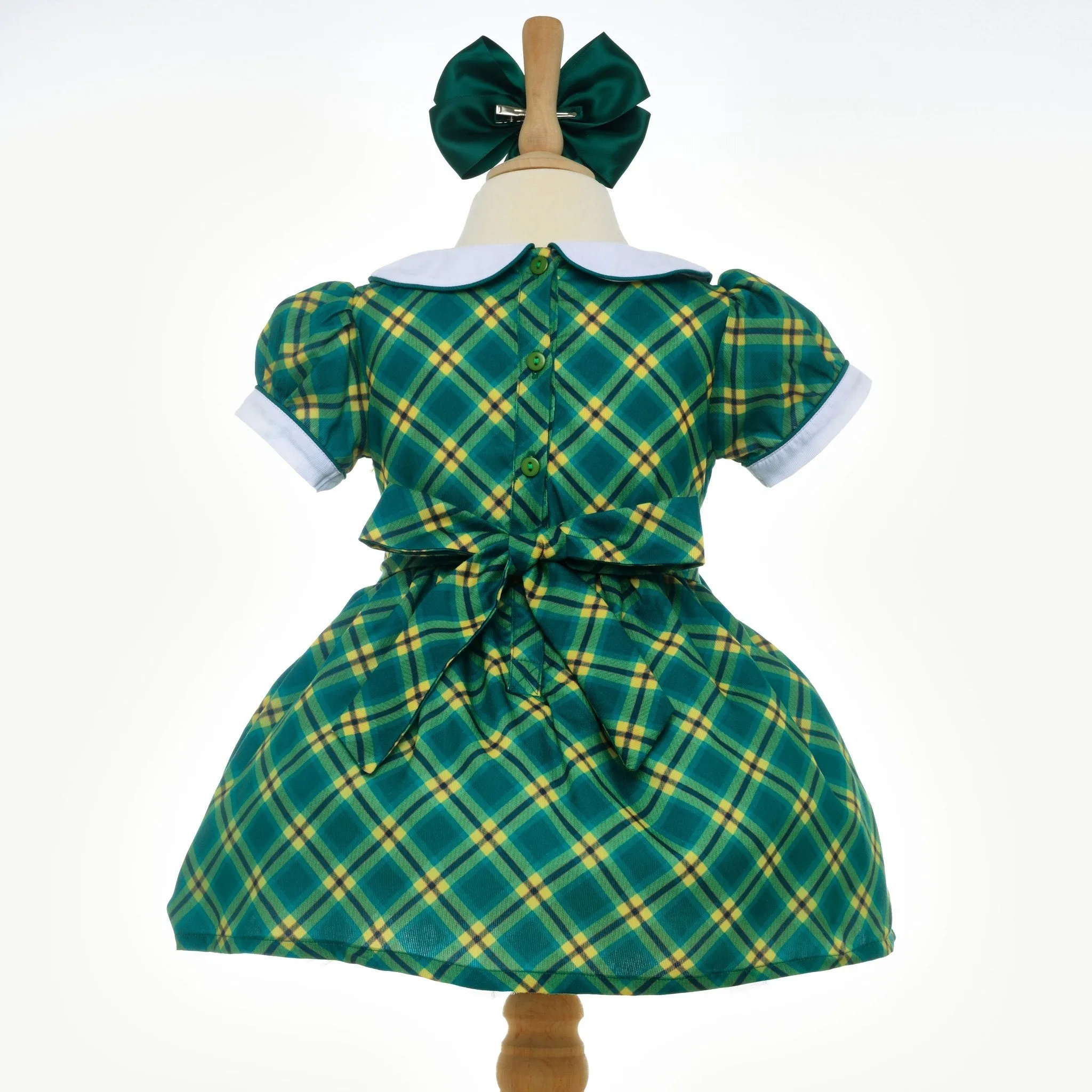 Ocean Baby Girls Green & Lemon Plaid Smocked Petticoat Layered Dress - (NB-8Yrs)