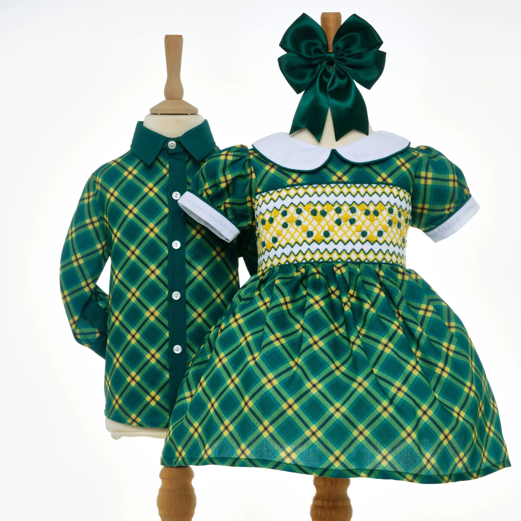 Ocean Baby Girls Green & Lemon Plaid Smocked Petticoat Layered Dress - (NB-8Yrs)
