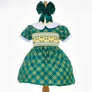 Ocean Baby Girls Green & Lemon Plaid Smocked Petticoat Layered Dress - (NB-8Yrs)