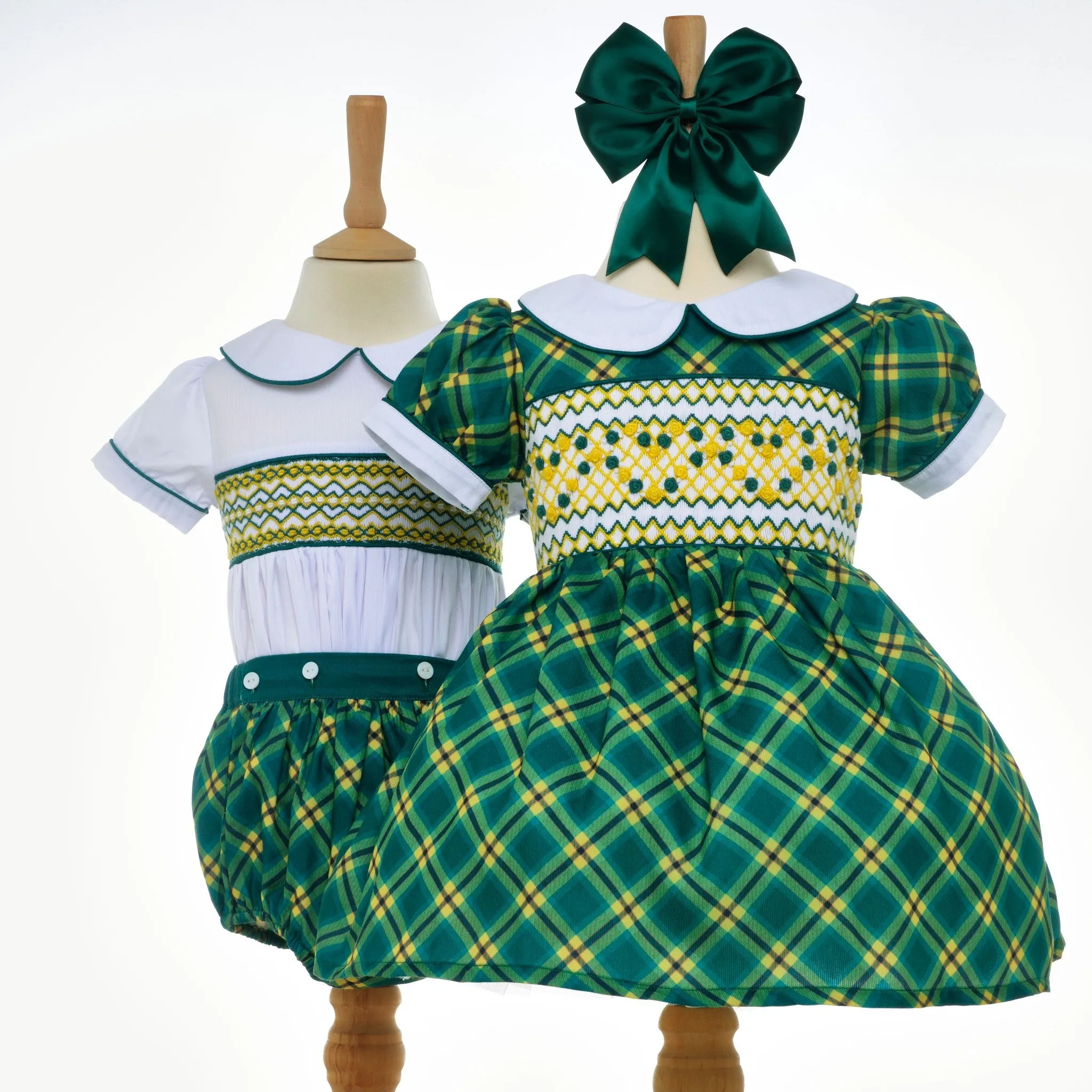 Ocean Baby Girls Green & Lemon Plaid Smocked Petticoat Layered Dress - (NB-8Yrs)