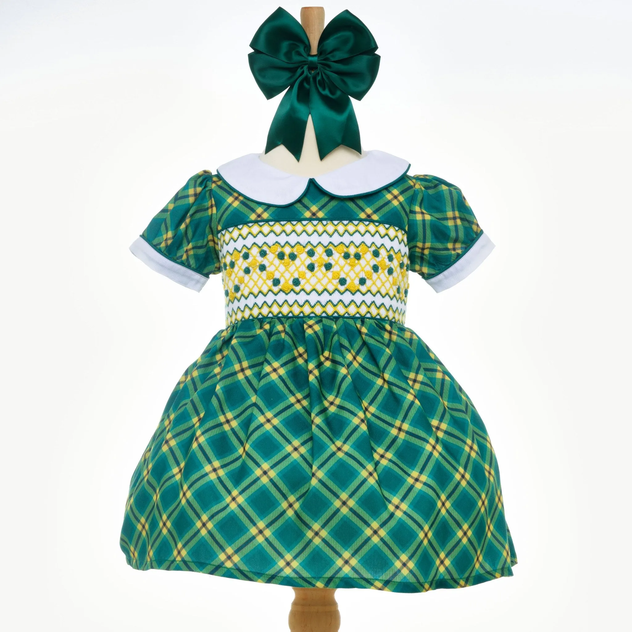 Ocean Baby Girls Green & Lemon Plaid Smocked Petticoat Layered Dress - (NB-8Yrs)