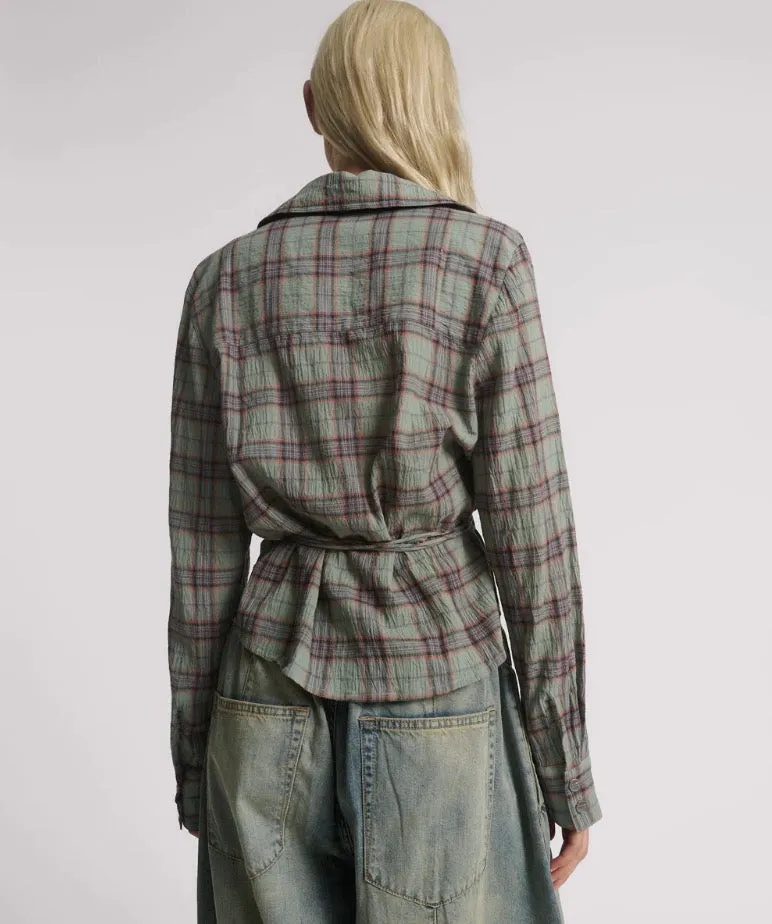One Teaspoon - Get Checked Wrap Shirt - Sage