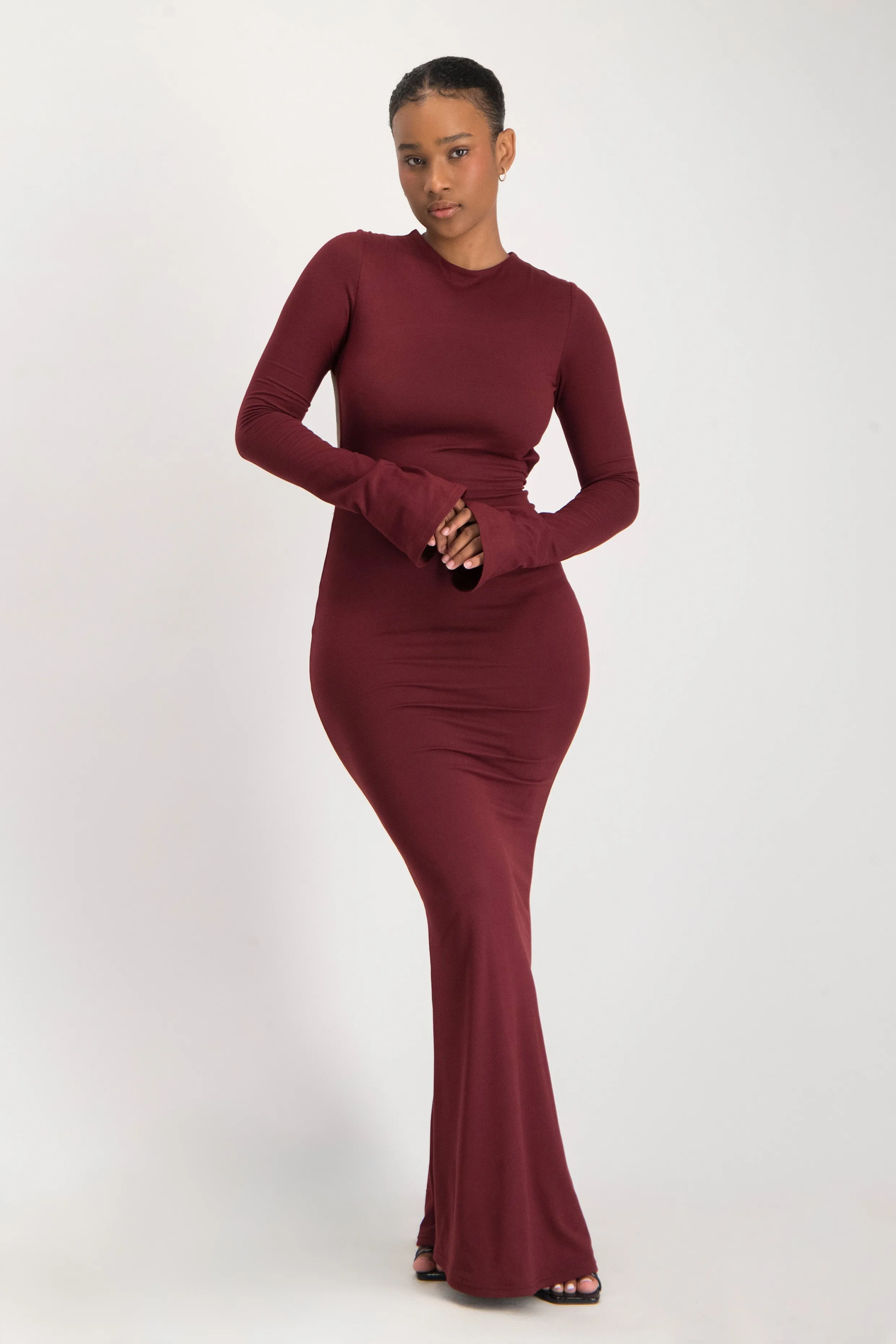 Open Back Long Sleeve Lounge Maxi Dress