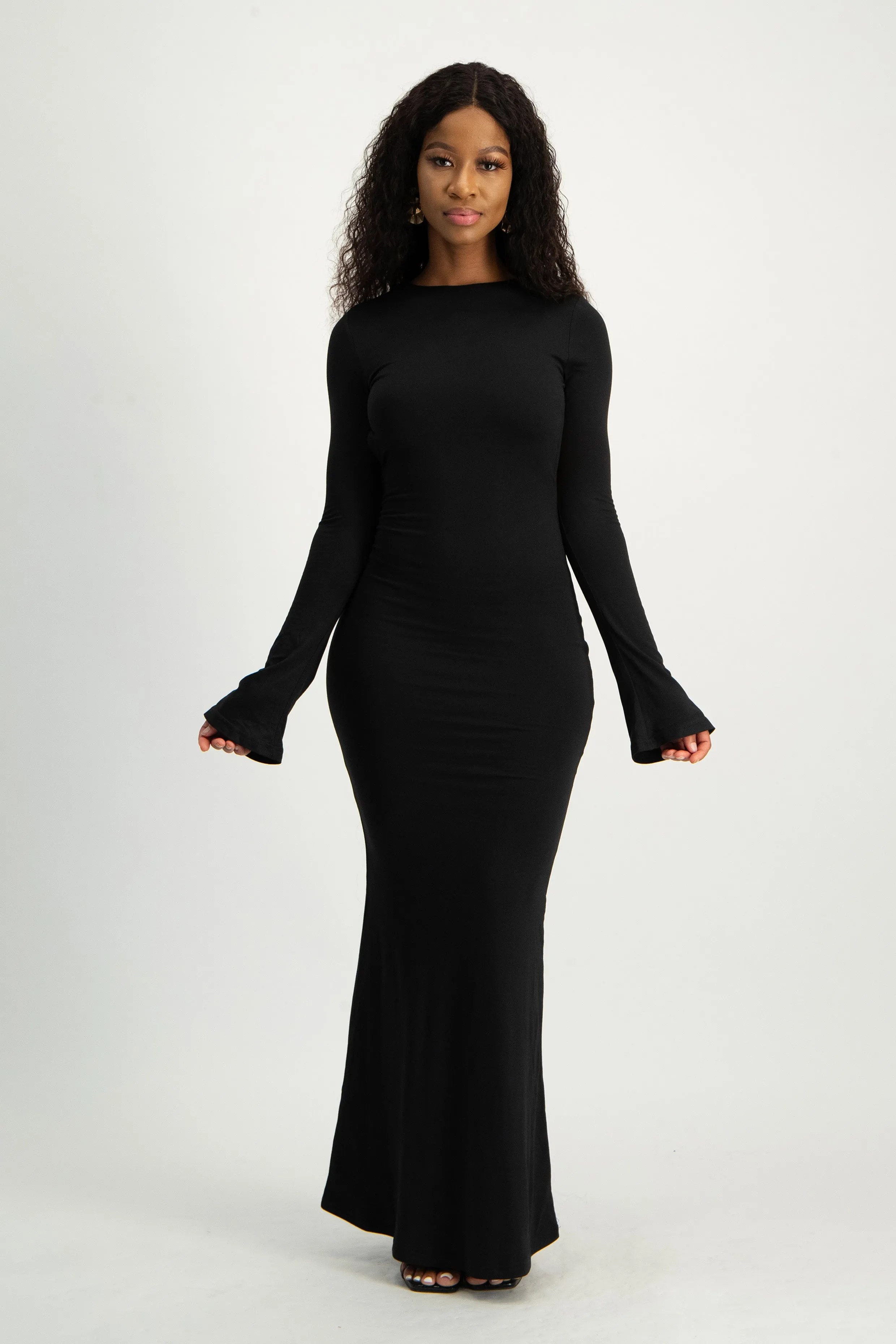 Open Back Long Sleeve Lounge Maxi Dress