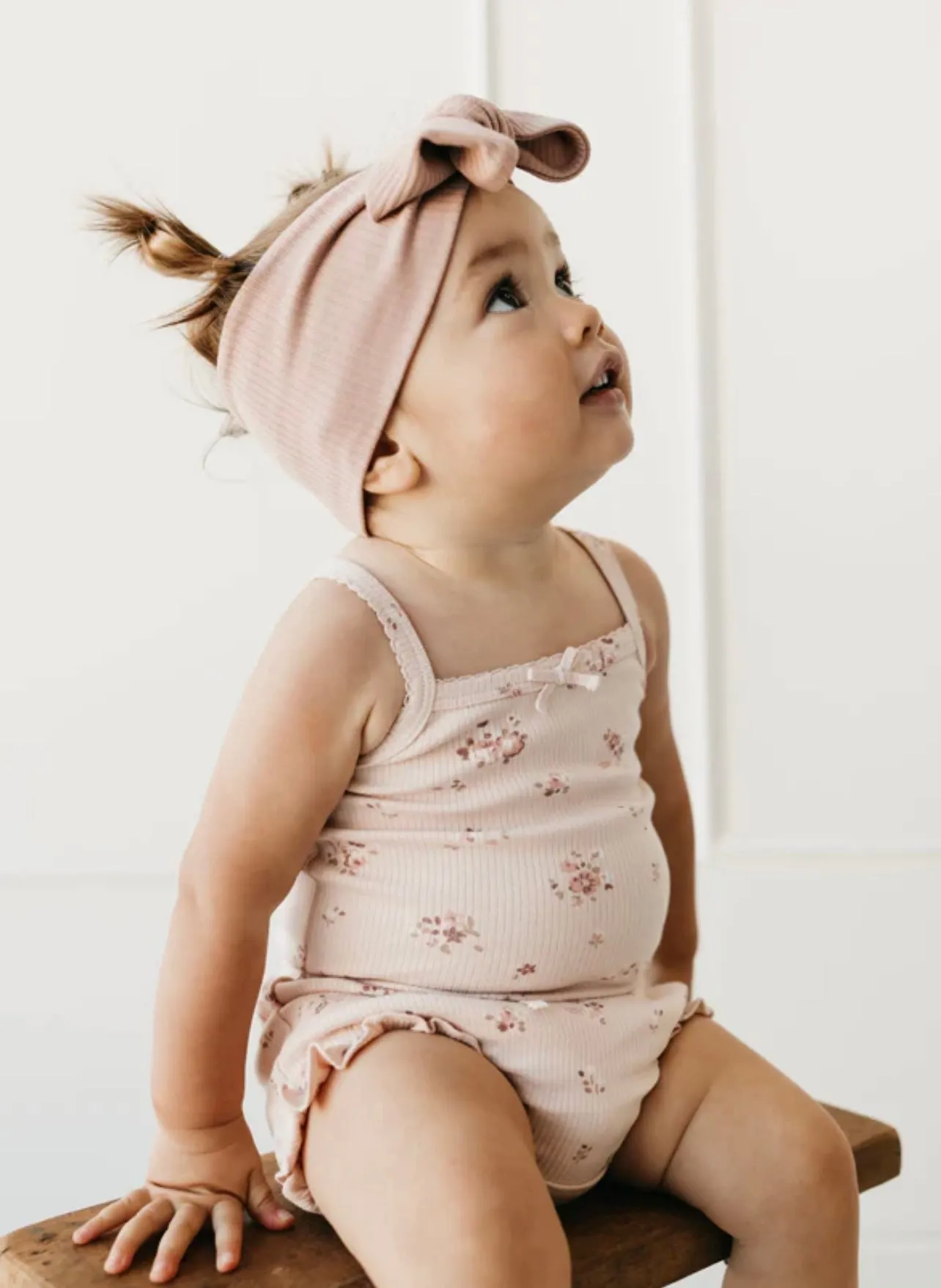 Organic Cotton Fine Rib Frill Bloomer | Petite Fleur Soft Peony