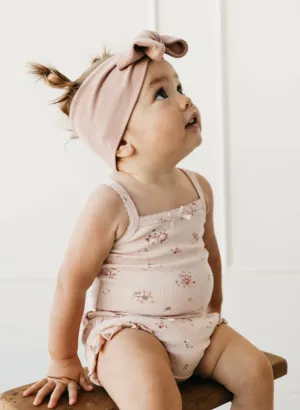 Organic Cotton Fine Rib Frill Bloomer | Petite Fleur Soft Peony