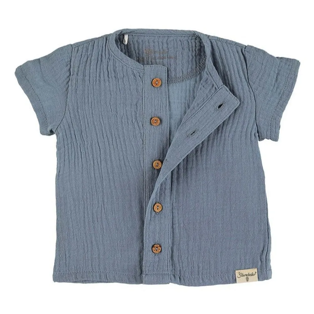 Organic Muslin Shirt and Short Set - Blue