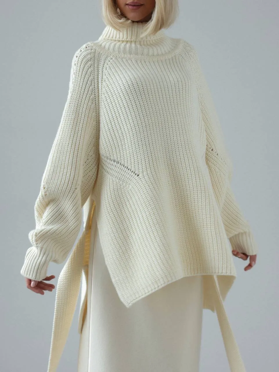 Oversized Knit Sweater with Belt