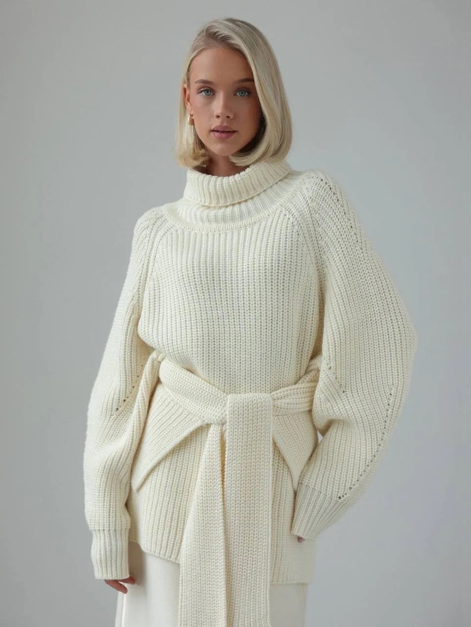 Oversized Knit Sweater with Belt