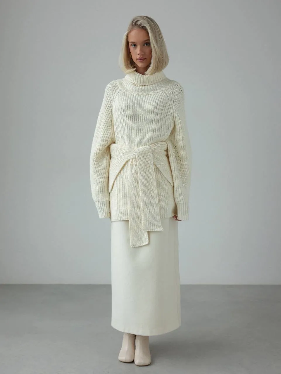 Oversized Knit Sweater with Belt
