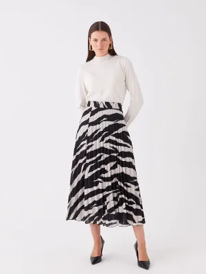 Patterned Chiffon Women Skirt With Elastic Waist