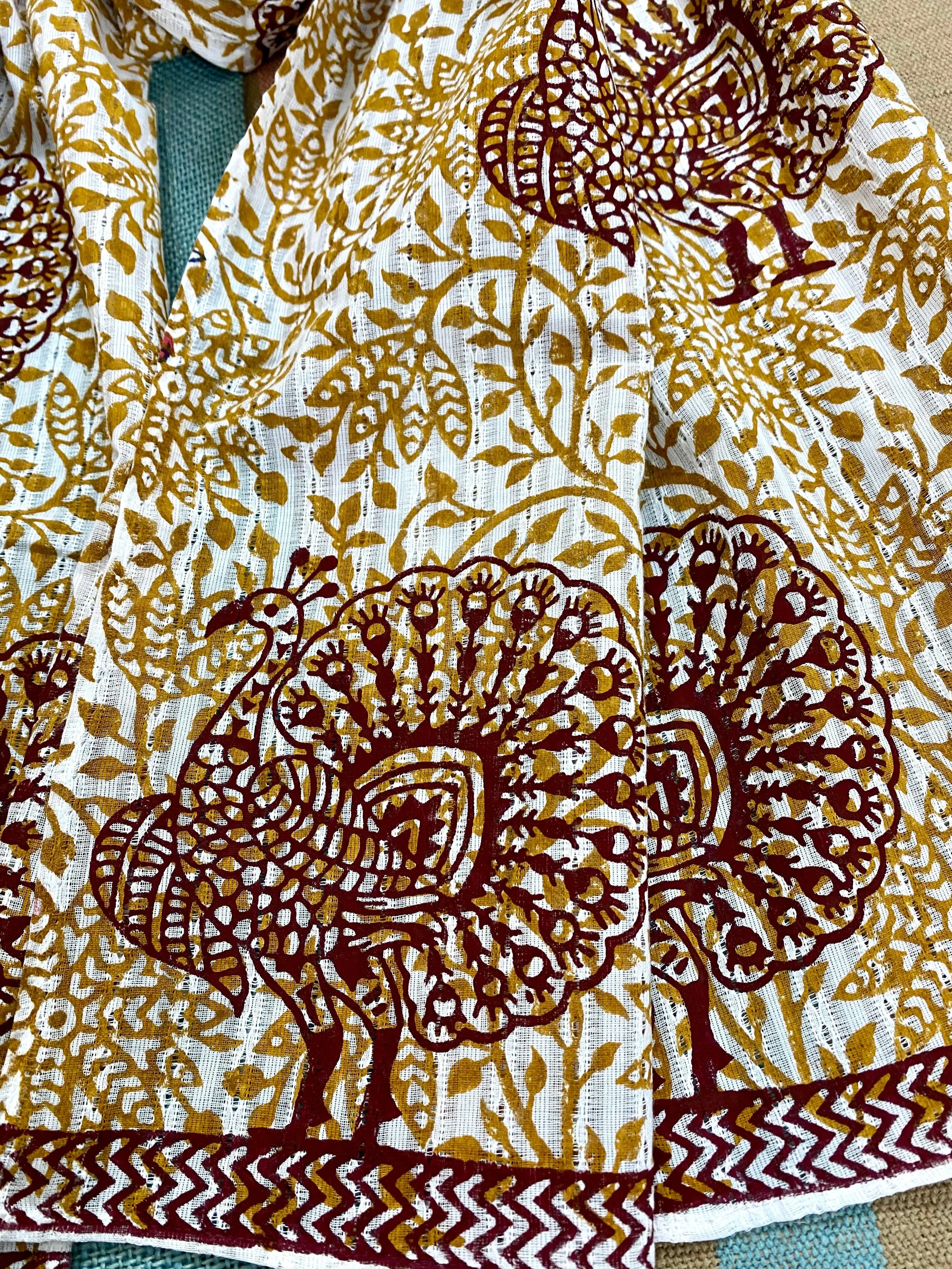Peacock Dance Block Printed on Cotton Scarf