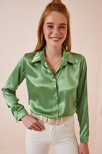 Peanut Green Women’s Silk Shirt – Light & Flowing Sophistication