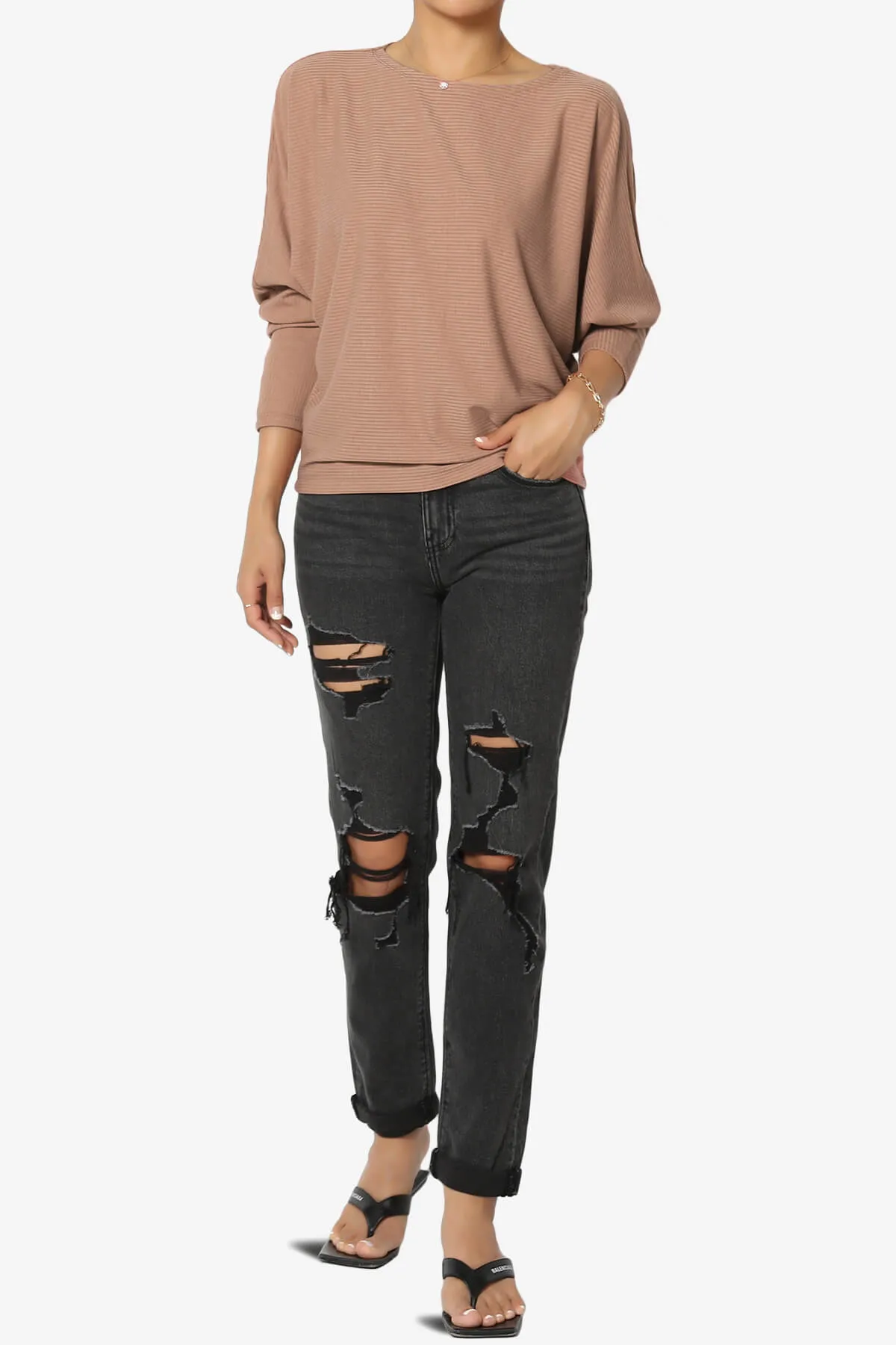 Pepper Dolman Sleeve Ribbed Top PLUS