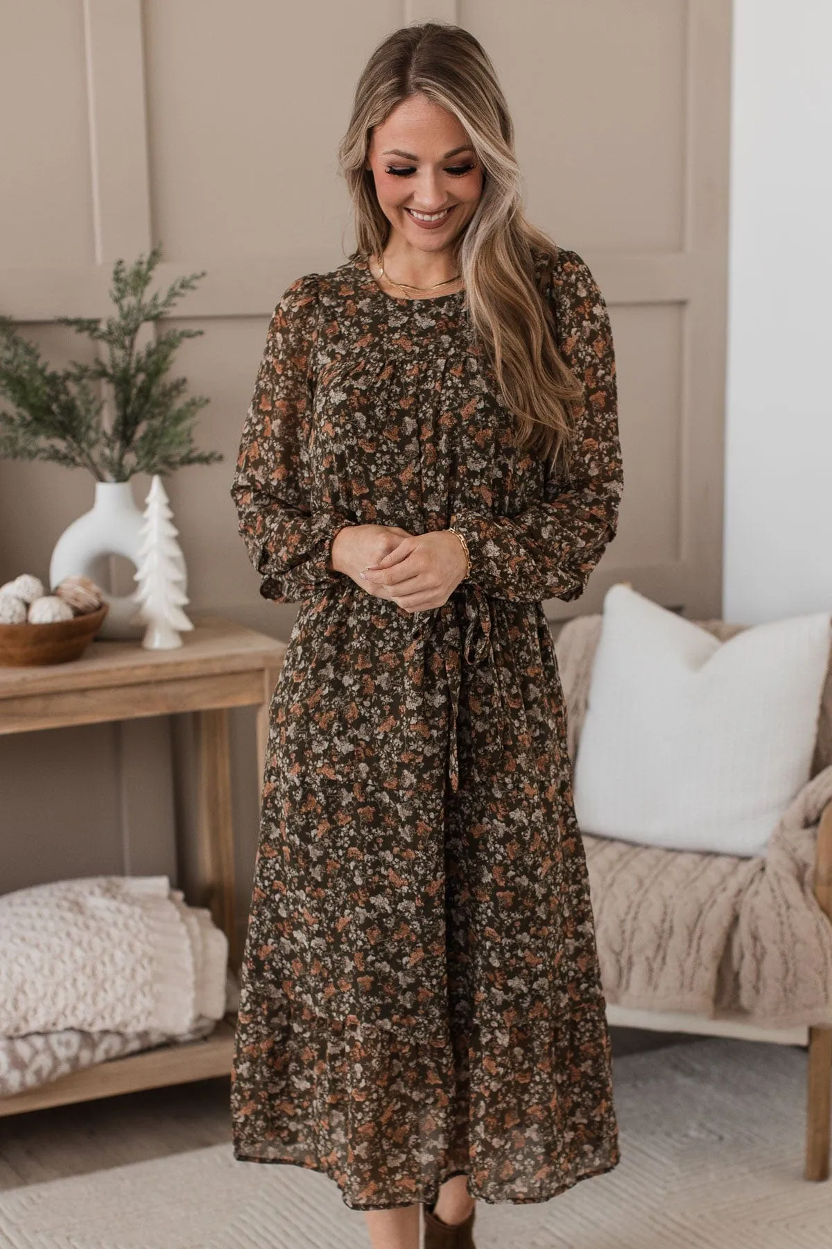 Perfect Prairies Floral Maxi Dress- Olive